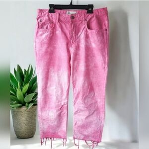 Zara Barbiecore Pink Acid Wash Cropped Denim Jeans